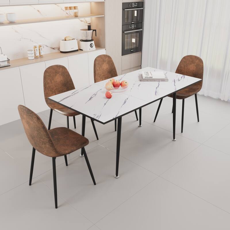 47"-63" Extendable MDF Modern Dining Table and Chair Set,Dining Table and Modern Dining Chair 4-Piece Set