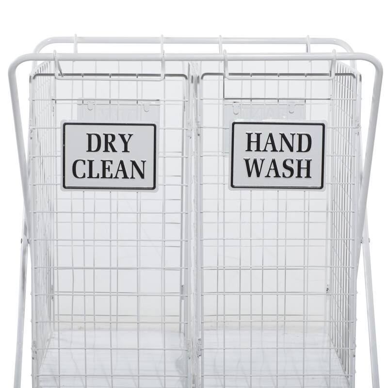Metal Double Laundry Basket with Wheels and Signs - 22"W x 25"L x 32"H