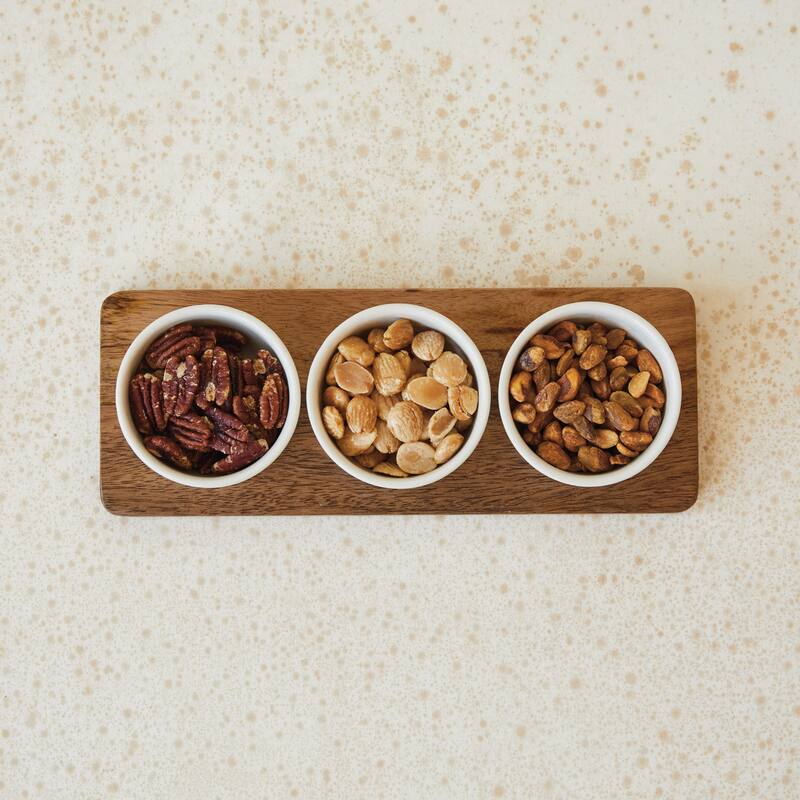 Stoneware Serving Dish with Mango Wood Base - 10.5"L x 4.0"W x 2.0"H