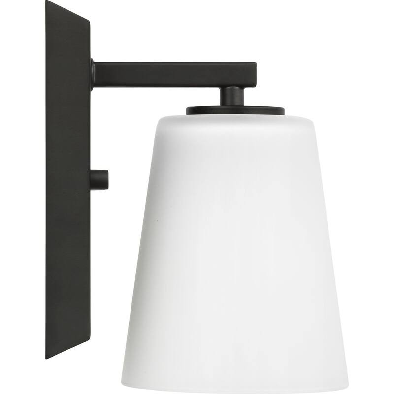 Vertex Collection One-Light Matte Black Etched White Glass Contemporary Bath Light - 4.75 in x 6.25 in x 7.5 in