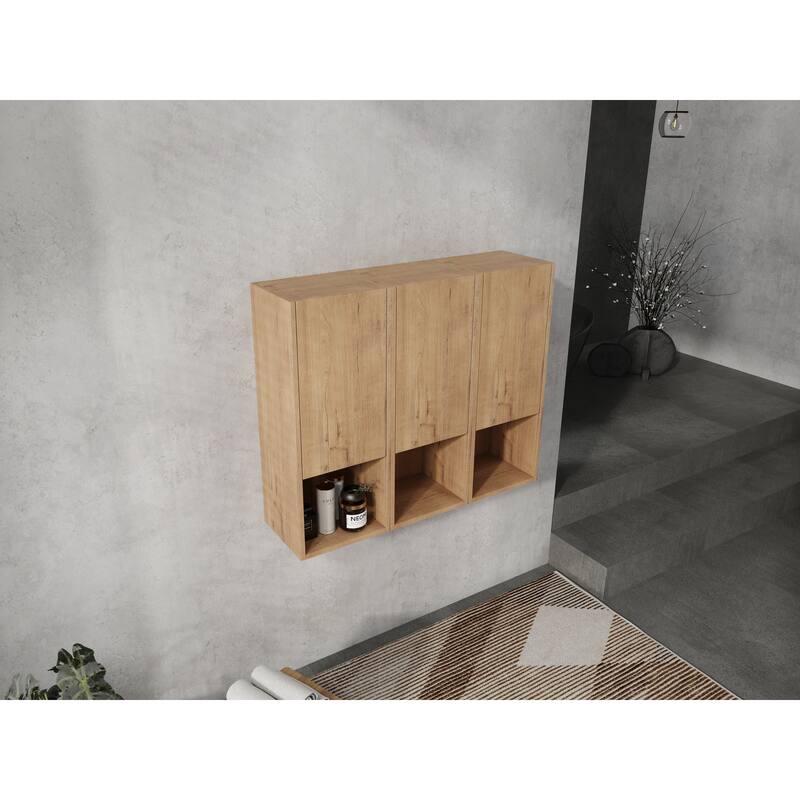Wall Mounted Bathroom Side Cabinet with Reversible Door, Floating Storage Cabinet with Open Shelves