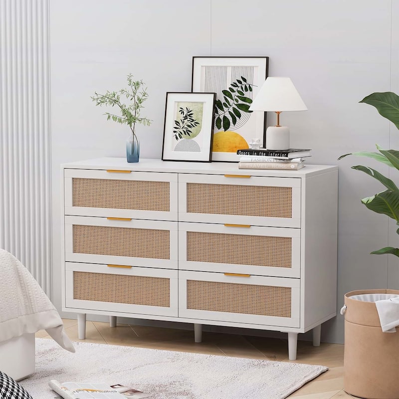 Modern 6 drawers Rattan dresser Rattan Drawer