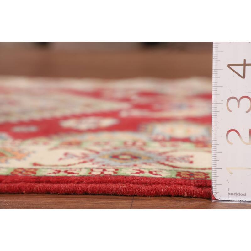 Geometric Red Kazak Accent Rug Handmade Wool Carpet - 3'2" x 5'1"