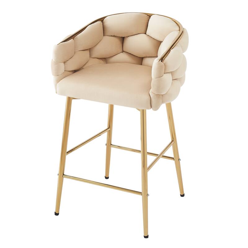 Roomfitters 28'' Velvet Counter Stools, Set of 2 Modern Upholstered Bar Chairs with Soft Cushions and Iron Frame