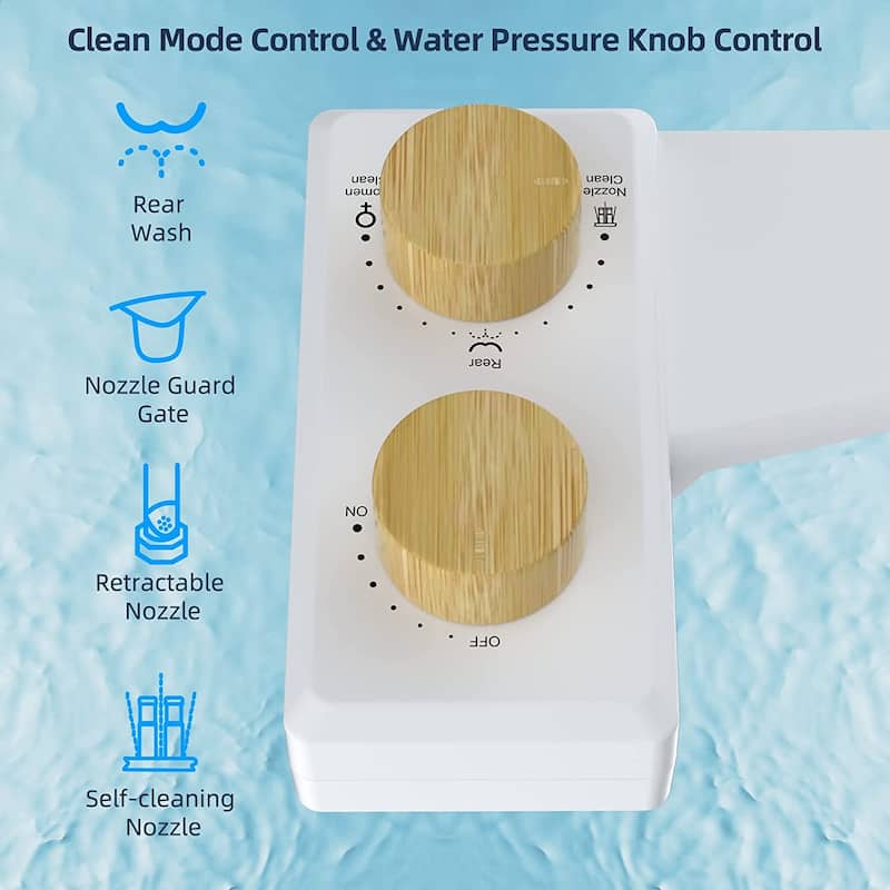 Dual Nozzle for Frontal & Rear Wash Self Cleaning Bidet Attachment