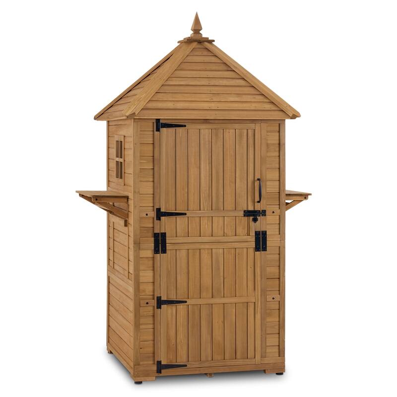 MCombo Large Outdoor Storage Shed with Lockable Door and 6 Shelves and Double Foldable Tables, 2645 - Natural - Natural