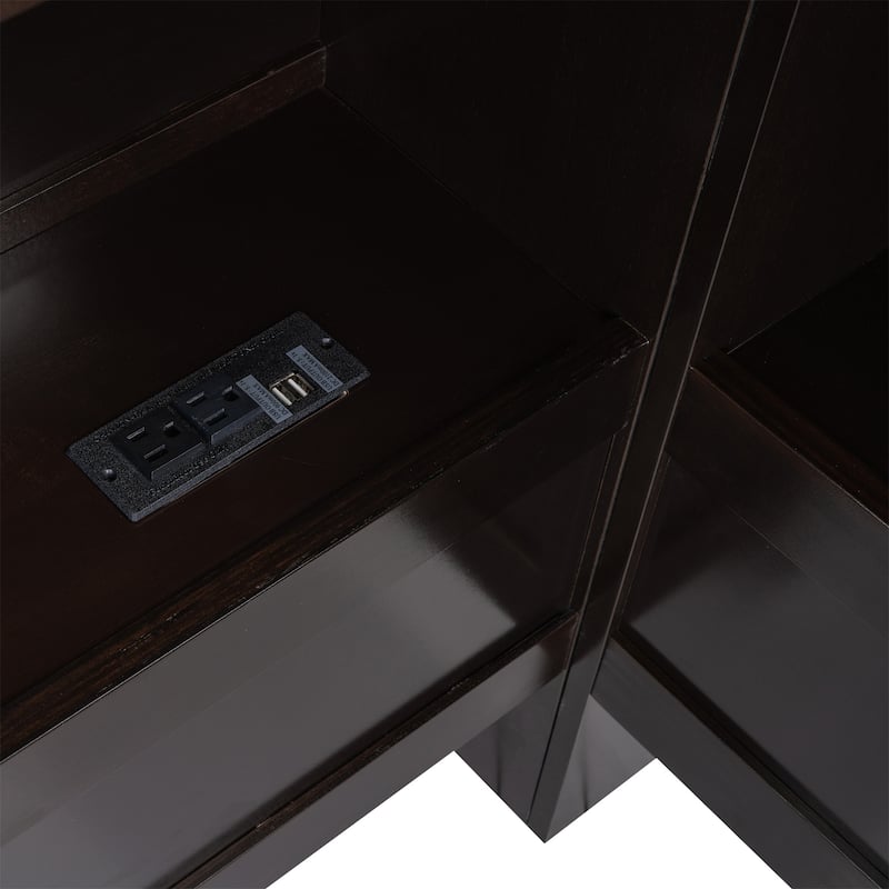 Espresso Wood Twin Size Daybed with Storage Cabinets and USB Ports