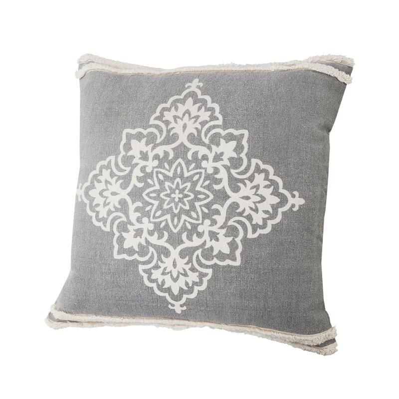 HomeRoots 24" X 24" Light Gray And White 100% Cotton Geometric Zippered Pillow