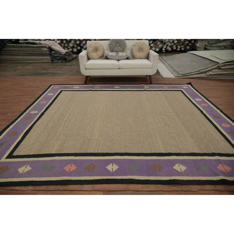Hand Woven Oriental 100% Wool Carpet Southwestern Modern Brown Kilim Area Rug - 10' 0'' X 9' 7''