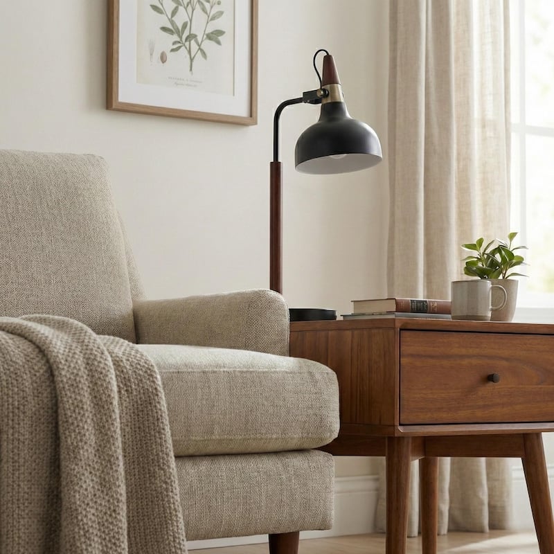 Emilia Modern Industrial Table Lamp with Wooden Accents