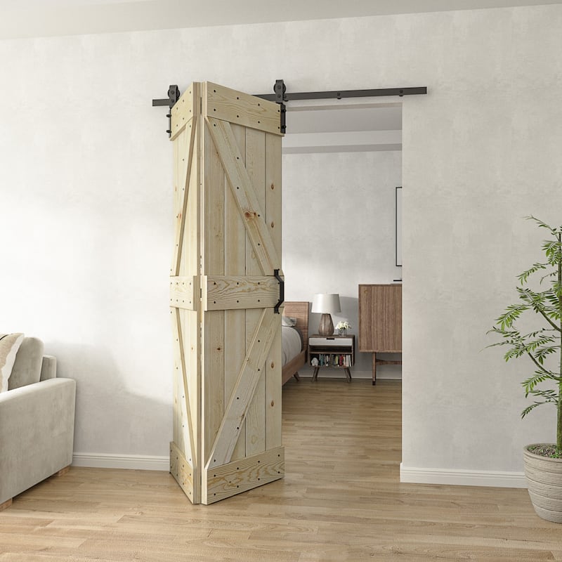 Coast Sequoia 30in./36in./48in./60in./72in. x 84in. Embossing Pine Wood Bi-Fold Barn Door With Sliding Hardware Kit