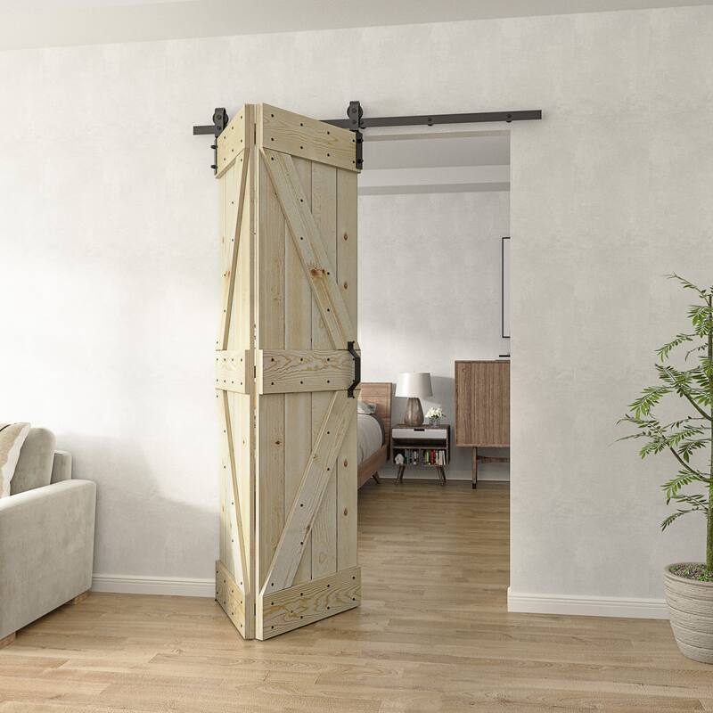 Coast Sequoia 30in./36in./48in./60in./72in. x 84in. Embossing Pine Wood Bi-Fold Barn Door With Sliding Hardware Kit