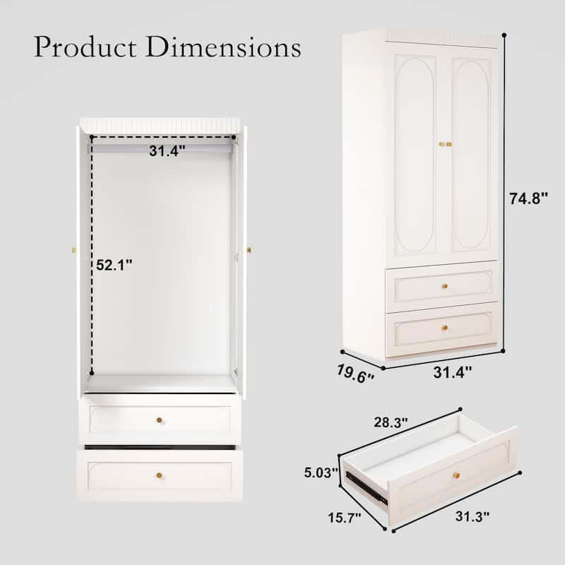 Armoire Wardrobe Closet with Hanging Space and 4 Drawers