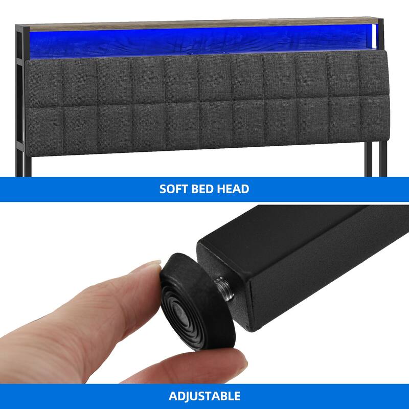 Upholstered Platform Bed with Charging Station and Storage Headboard
