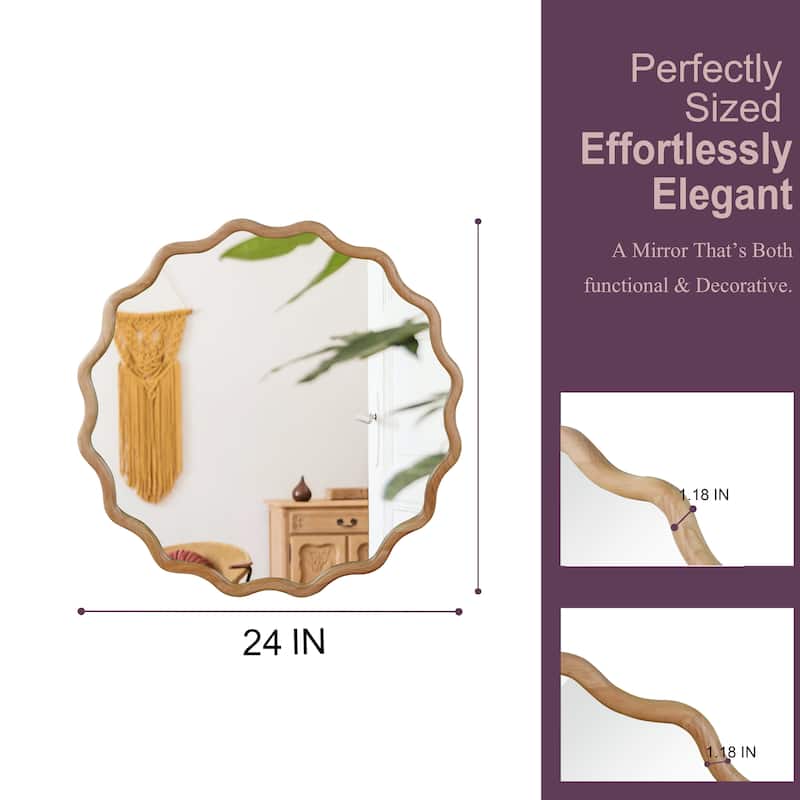 24 inch Wavy Round Solid Wood Frame Decorative Mirror