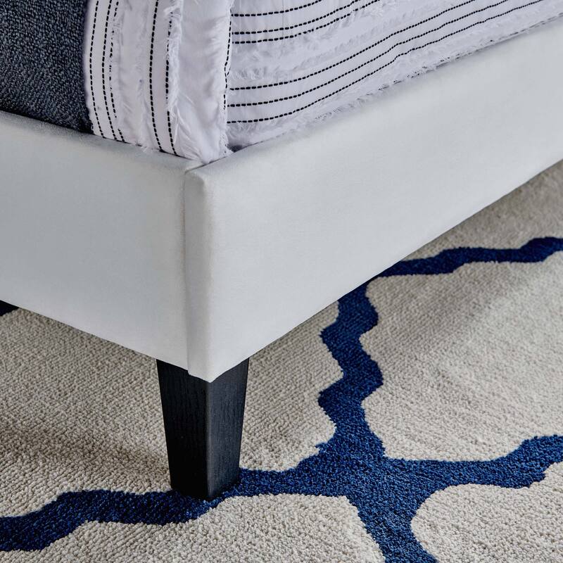 Roxanne Performance Velvet Platform Bed With Black Wood Legs