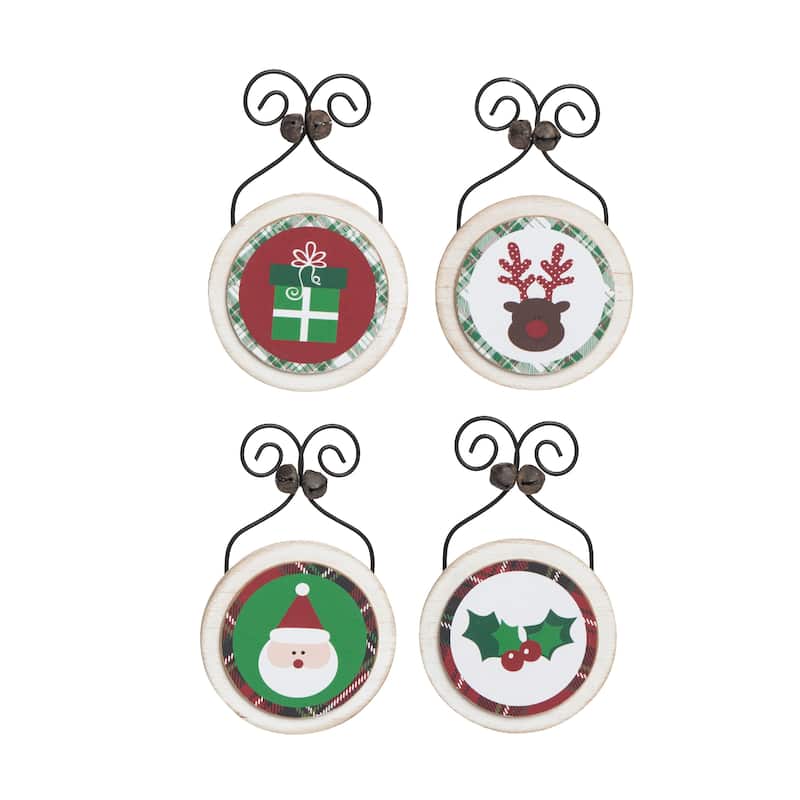 Transpac MDF Plaid Jingle Ornament Set of 4 Christmas Home Decorations - Multicolor