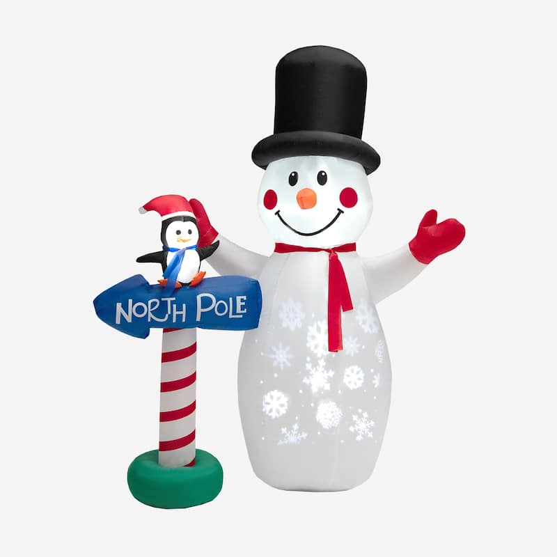 6 FT Inflatable Christmas Snowman Blow up Decoration w North Pole Sign - White