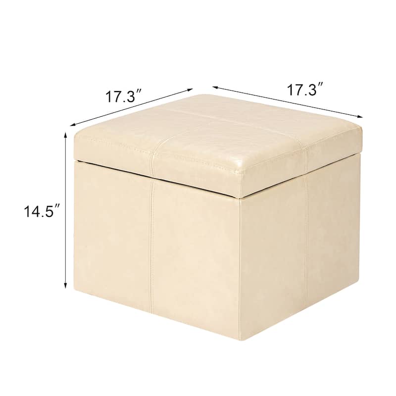 Adeco Bonded Leather Contrast Stitch Square Storage Ottoman Footstool
