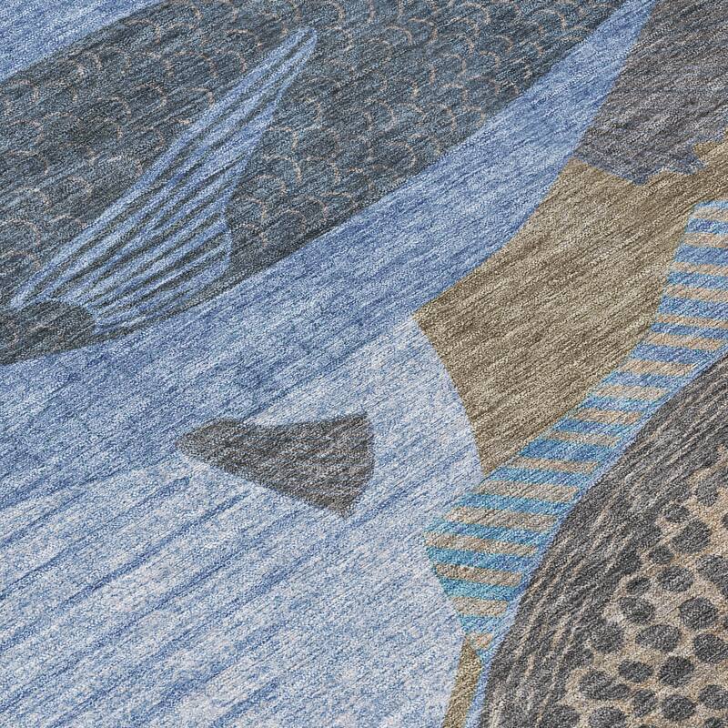Machine Washable Indoor/ Outdoor Modern Fish Chantille Rug