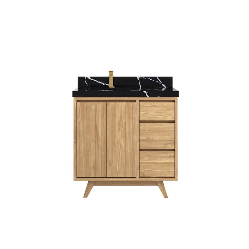 Willow Collections 36 in. W x 22 in. D Madison Teak Left Offset Sink Bathroom Vanity with Countertop