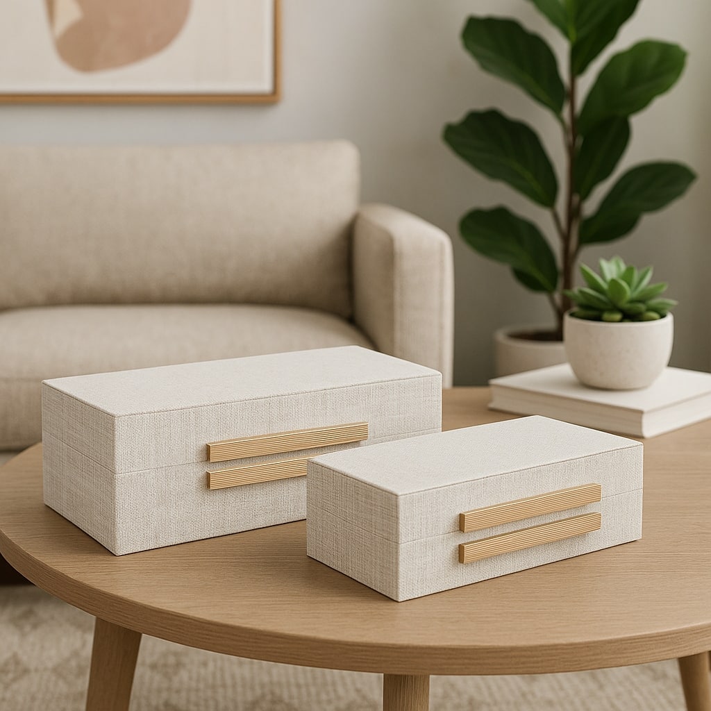 Fabric Organizer Box Double Hardware (Set of 2) - 9" Brown - 12" x 6" x 4"