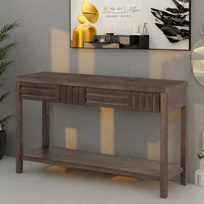 51.3" MDF Classic Stripe Console Table - Ash Veneer & Fir Wood Legs with 2 Drawers
