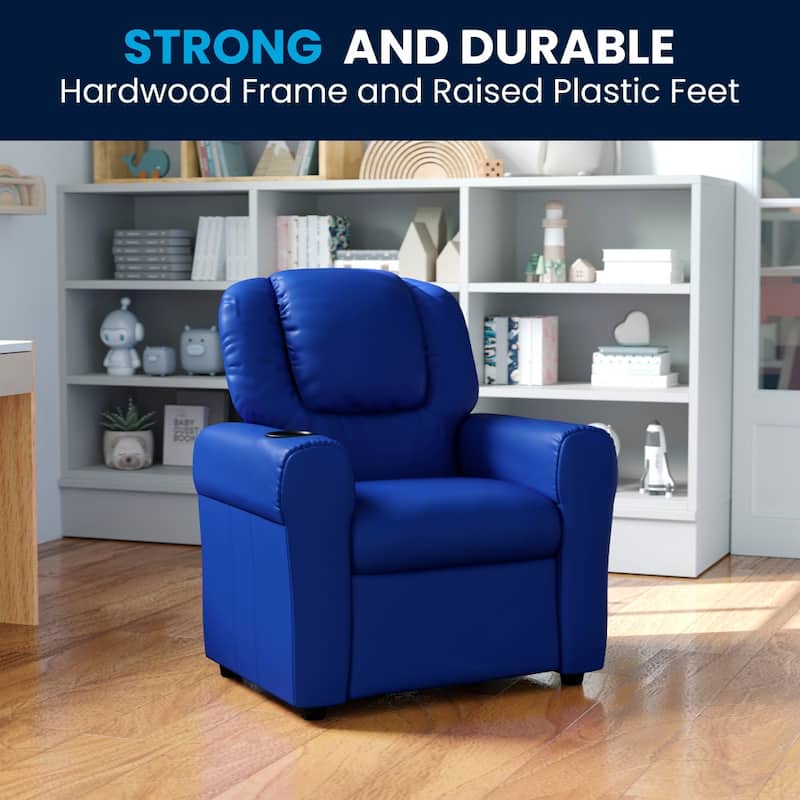 Contemporary Kids Recliner with Cup Holder and Headrest - 24"W x 21.5" - 36.5"D x 27"H