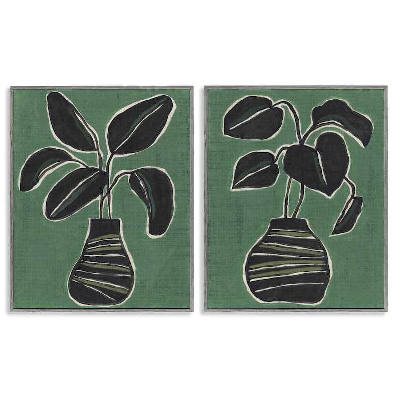Stupell Green Toned House Plants Framed Giclee Art Design By June Erica Vess (Set of 2) - 24 x 30 - Grey
