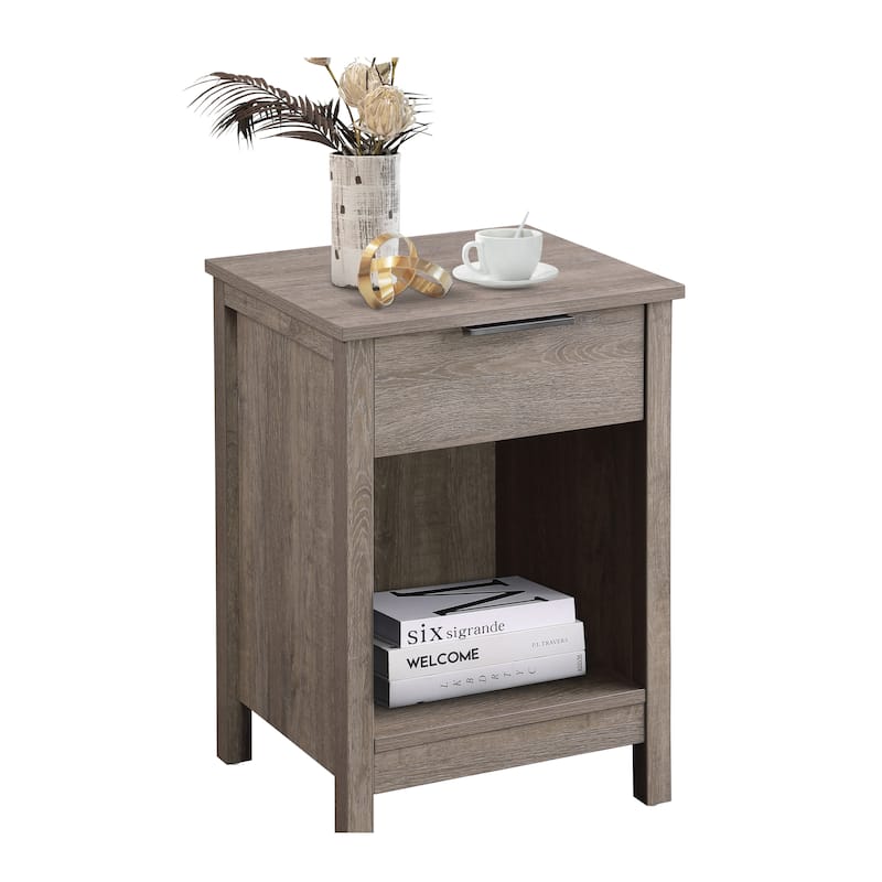Nightstand with Drawer,End Table With Drawer and Open Shelf,Easy Assemble,Sturdy Side Frames,Metal Handle