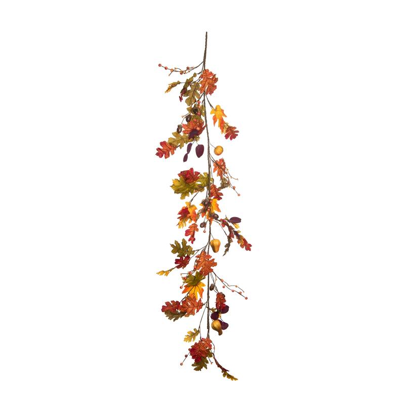Transpac Polyester 59.06 in. Orange Harvest Assorted Maple Leaves Garland