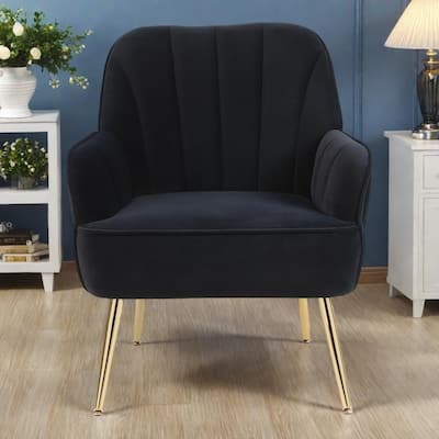 Velvet Mid-Century Armchair with Gold Legs and Modern Accent Chair (250lb Capacity)