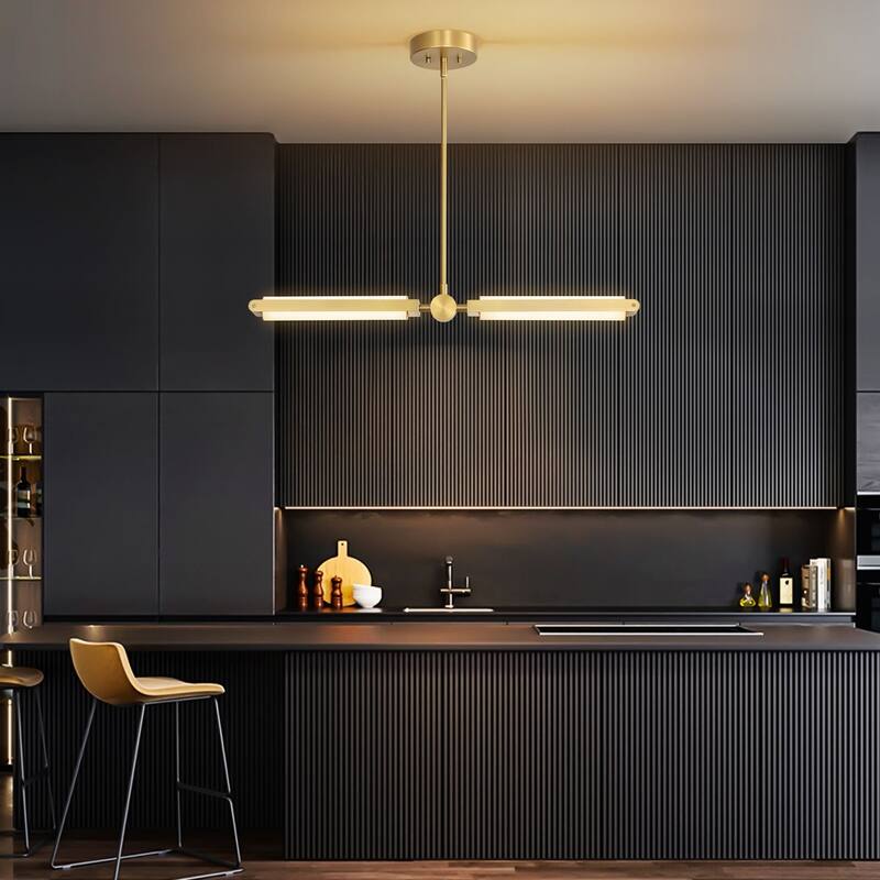 2-Light Modern Linear Dimmable Integrated LED 3000K Warm Light Kitchen Island Pendant Light