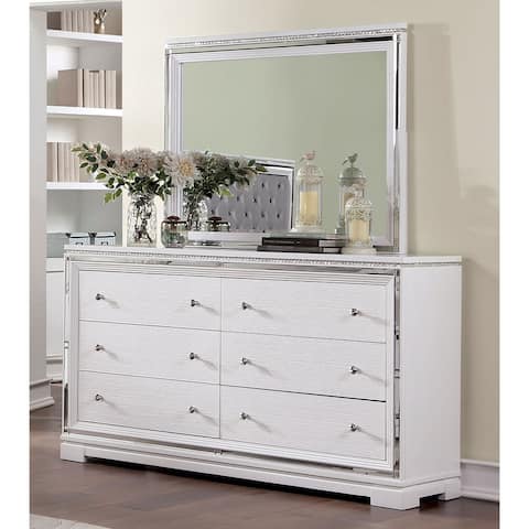 Furniture of America Ginallia White 6-Drawer Dresser with Mirror