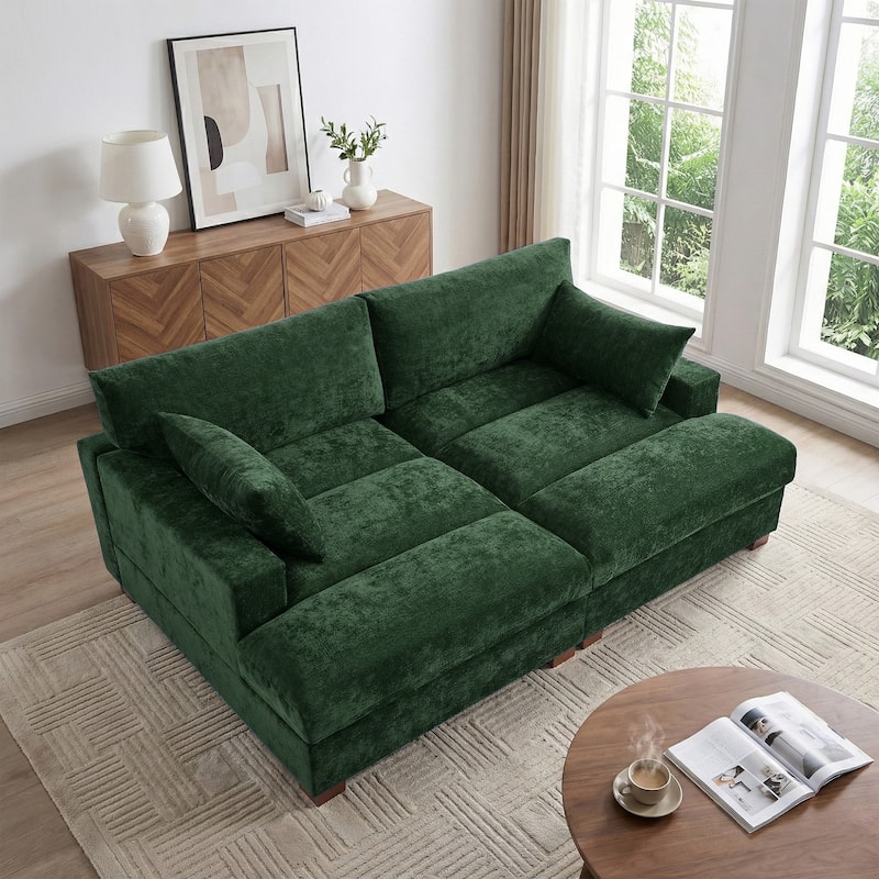 Mid-Century Chenille Adjustable Headrest Chaise Lounge Sofa