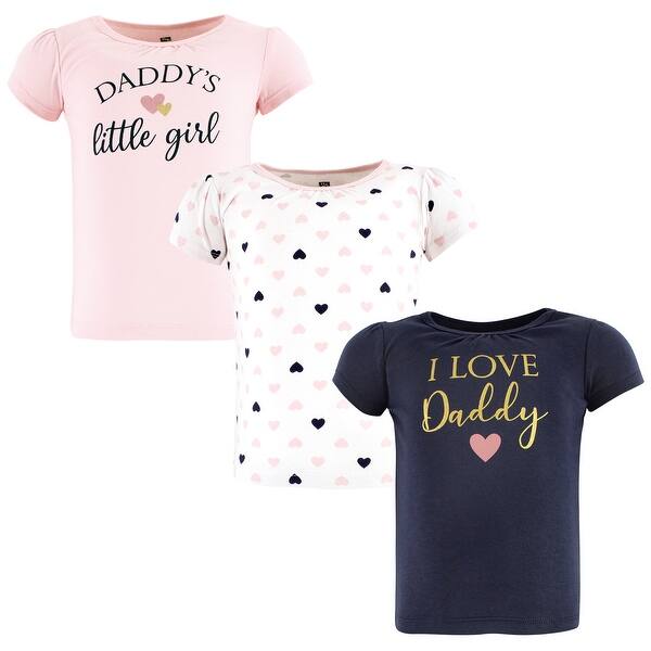 slide 1 of 1, Hudson Baby Toddler Girl Short Sleeve T-Shirts, Girl Daddy Pink Navy Girl Daddy Pink Navy - 2T