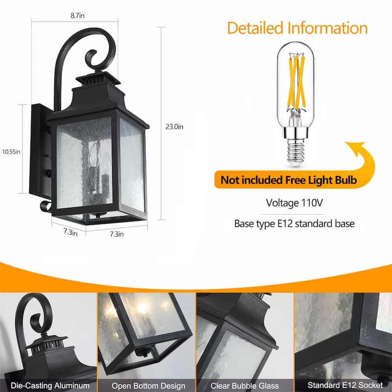 Large Outdoor Wall Lamps With Glass(2 Pack)