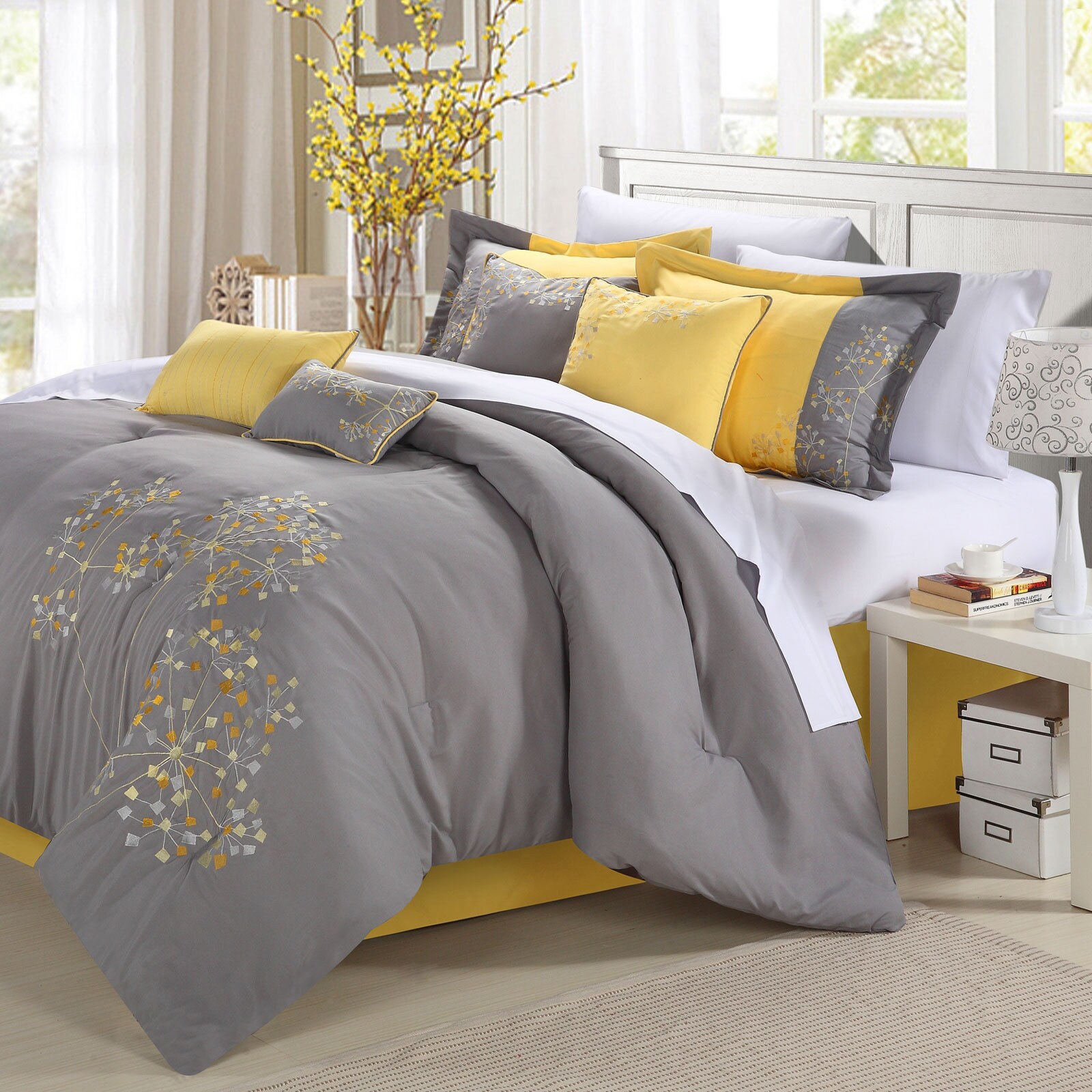 Yellow and grey comforter hot sale set