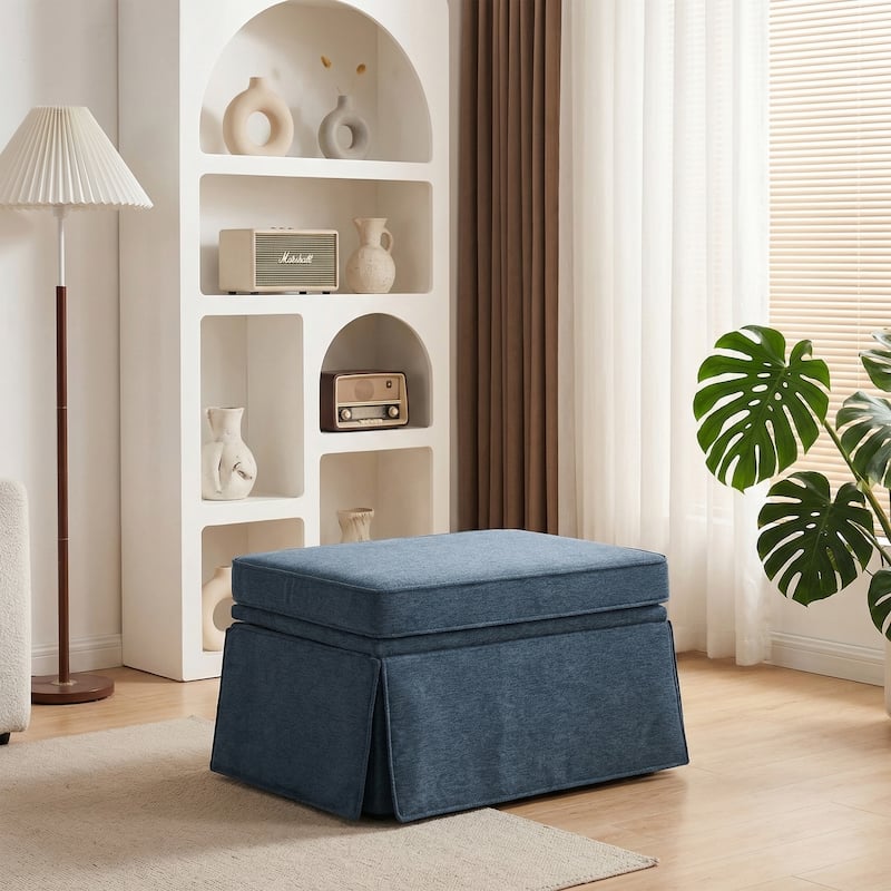 Skirted Oversized Storage Ottoman - Navy