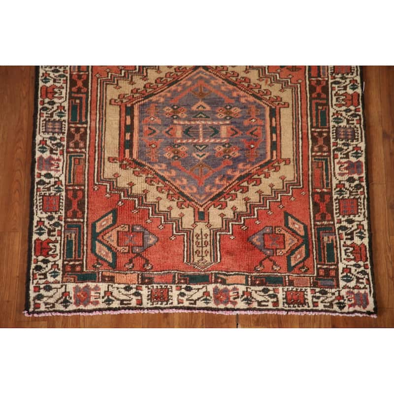 Orange Ardebil Persian Vintage Runner Rug Handmade Tribal Wool Carpet - 3'2"x 10'3"