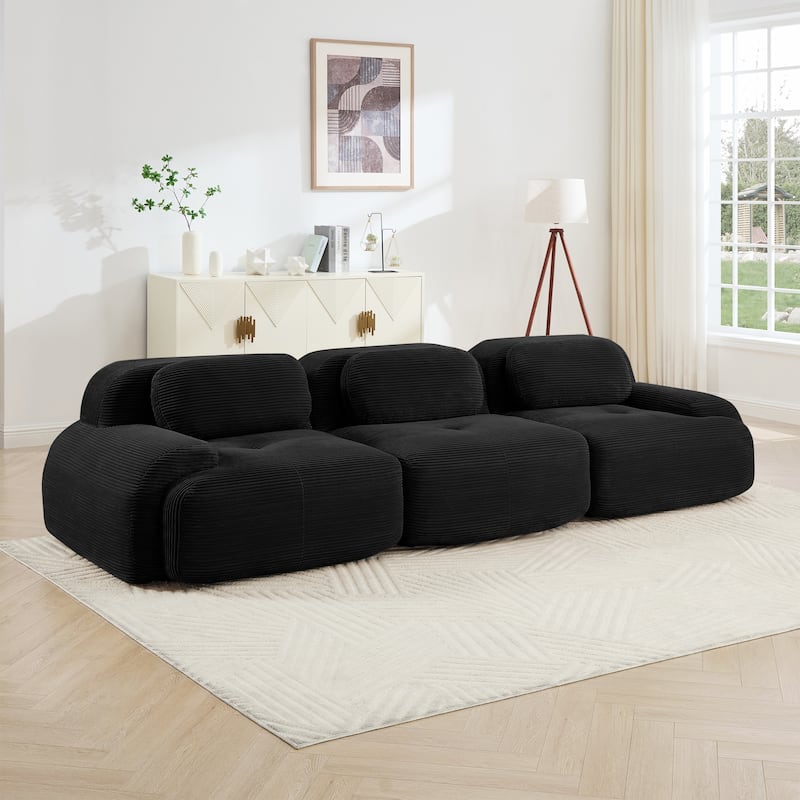 Anmytek Modern 3 Seat Black Modular Corduroy Sofa No Assembly Sectional Couch