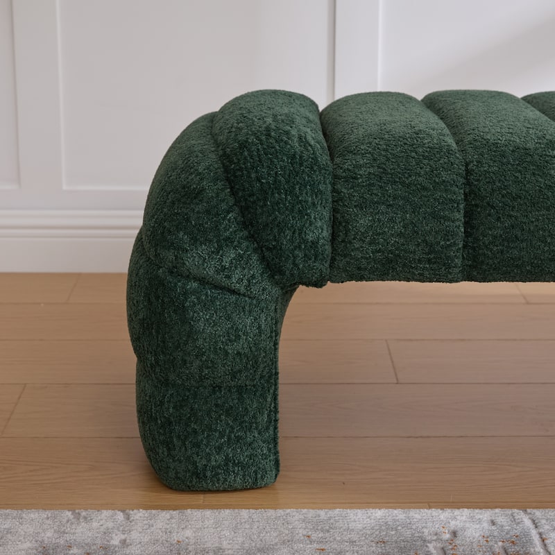 69.7" W Modern Chenille Bedroom Entryway Bench with Wood Legs