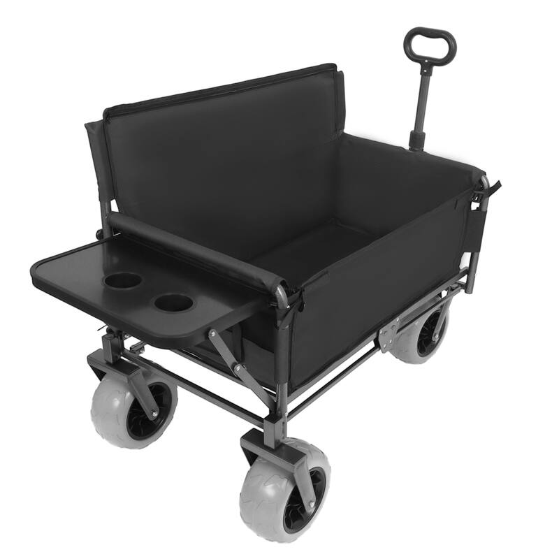 3-in-1 Collapsible Wagon, Convertible Folding Wagon Cart with Rear-Mounted Folding Tabletop, 500lbs Heavy-Duty, 180L Capacity