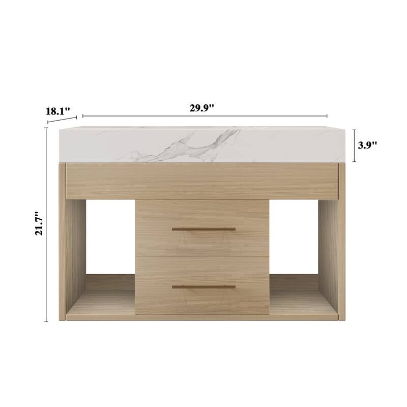 29.9" Floating Bathroom Vanity with Sintered Stone Top, Ceramic Undermount Sink, Soft-Close Drawers for Small Modern Bathrooms