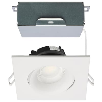 12W LED Direct Wire Downlight Gimbaled 3.5In CCT Selectable Square Remote Driver White 840L