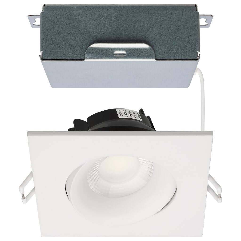 12W LED Direct Wire Downlight Gimbaled 3.5In CCT Selectable Square Remote Driver White 840L