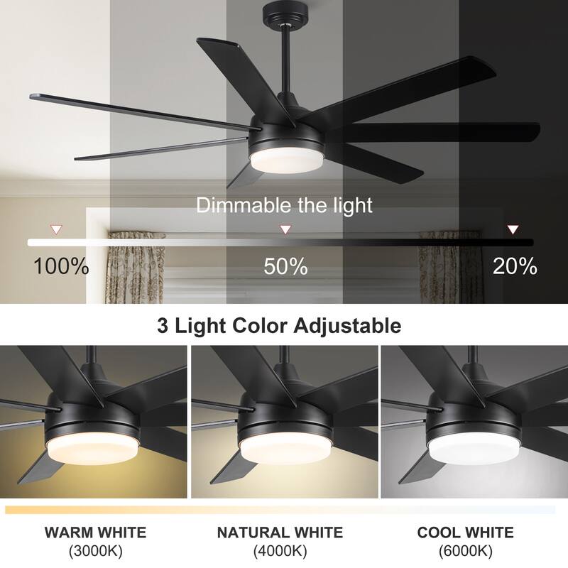 YUHAO 72 In. Farmhouse Wooden Ceiling Fan With Reversible Blades and Remote Control