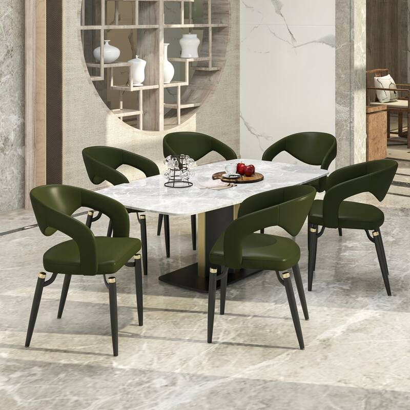 Entice Dining Chairs Upholstered Leather with Iron Legs Modern Accent Arm Chairs
