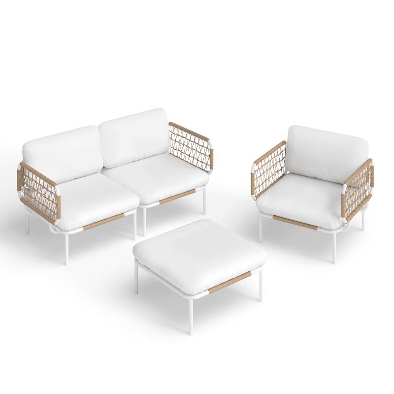 Outdoor Patio Sectional Sofa Set Cushioned Conversation Seating Set
