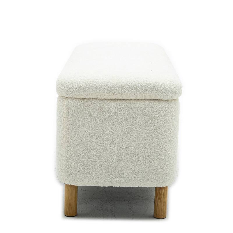 Boucle Upholstered Storage Ottoman, Faux Fur Ottoman Bench with Storage